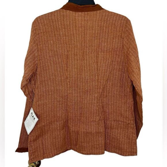 Flax Rust Brown 100% Linen Long Sleeve Button Front Shirt Jacket Small - Picture 2 of 10